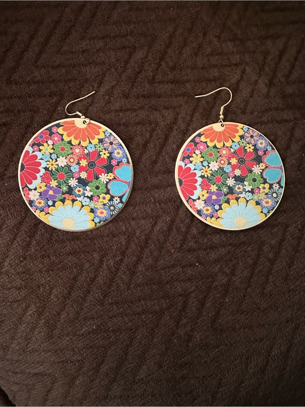Plunder Bright Floral Round Drop Earrings - Red Pink Blue Yellow Green Purple